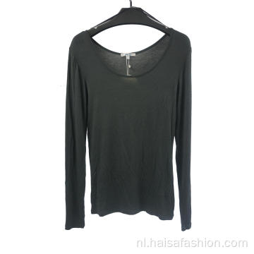 Dames T-shirt met hoge stretch, ronde hals en lange mouwen